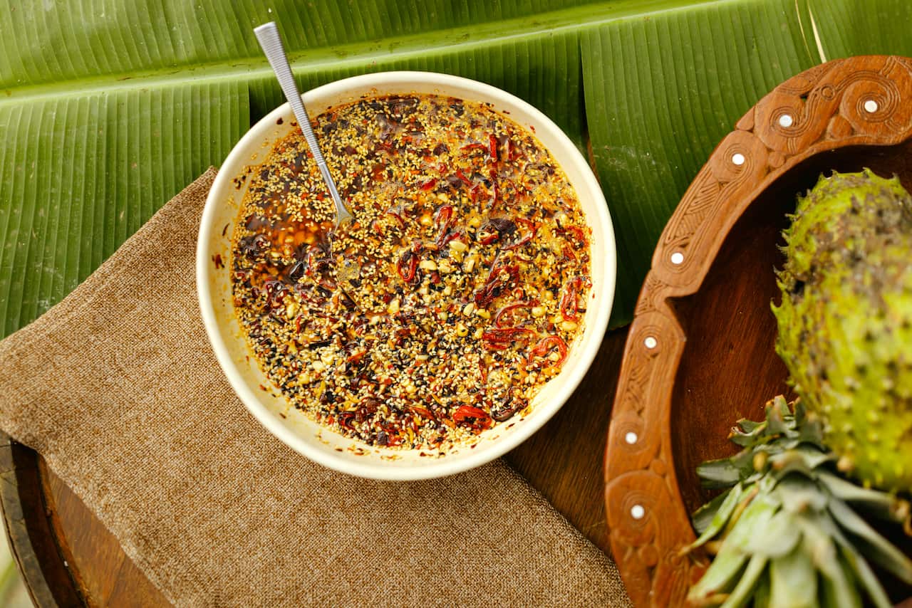 Mexican macadamia salsa macha
