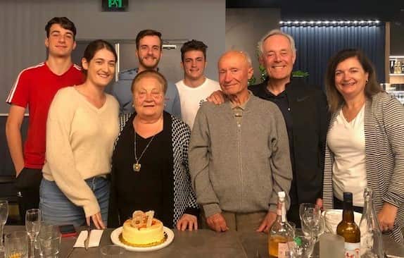 Morris Iemma, his wife Santina, their children Clara, Luca, Matthew, Joshua, and their mother Maria celebrate his father Giorgio's 81st birthday.