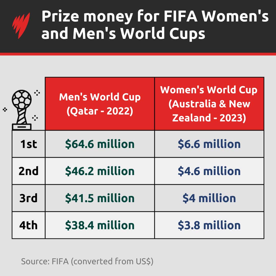 An infographic showing prize money for FIFA World Cups. 