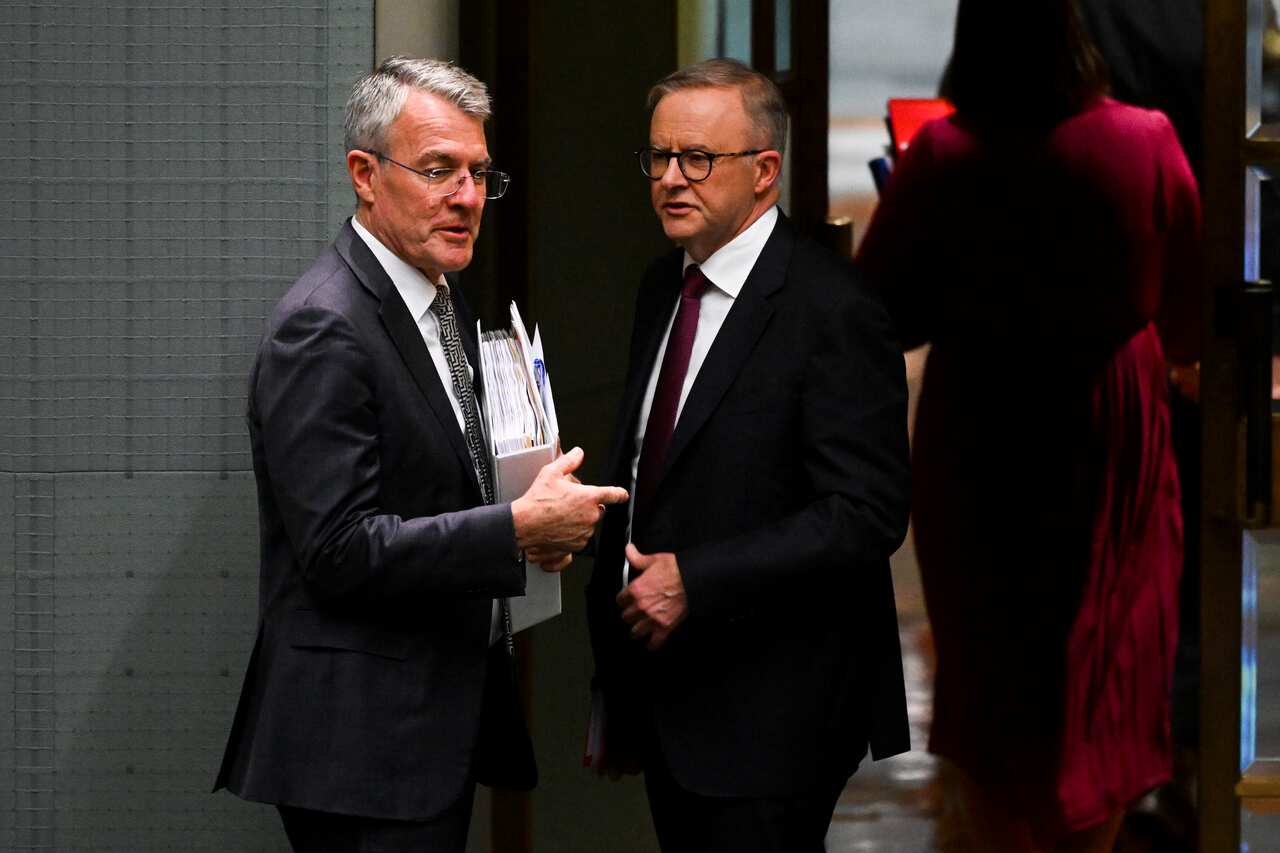 Mark Dreyfus (left) and Anthony Albanese wearing suits and standing in Parliament House.