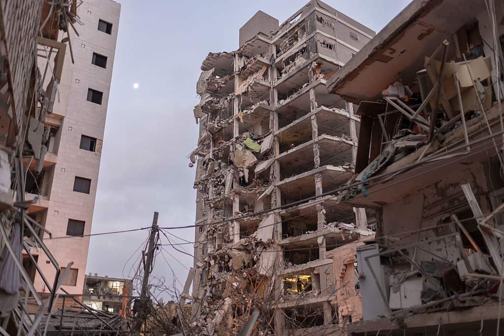 A destroyed high-rise building.