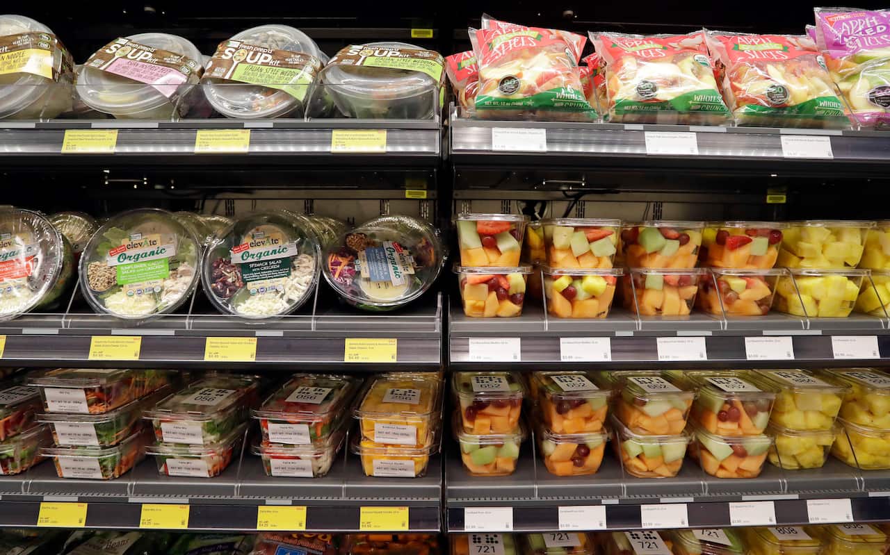 Packaged salads and pre-chopped fruit.