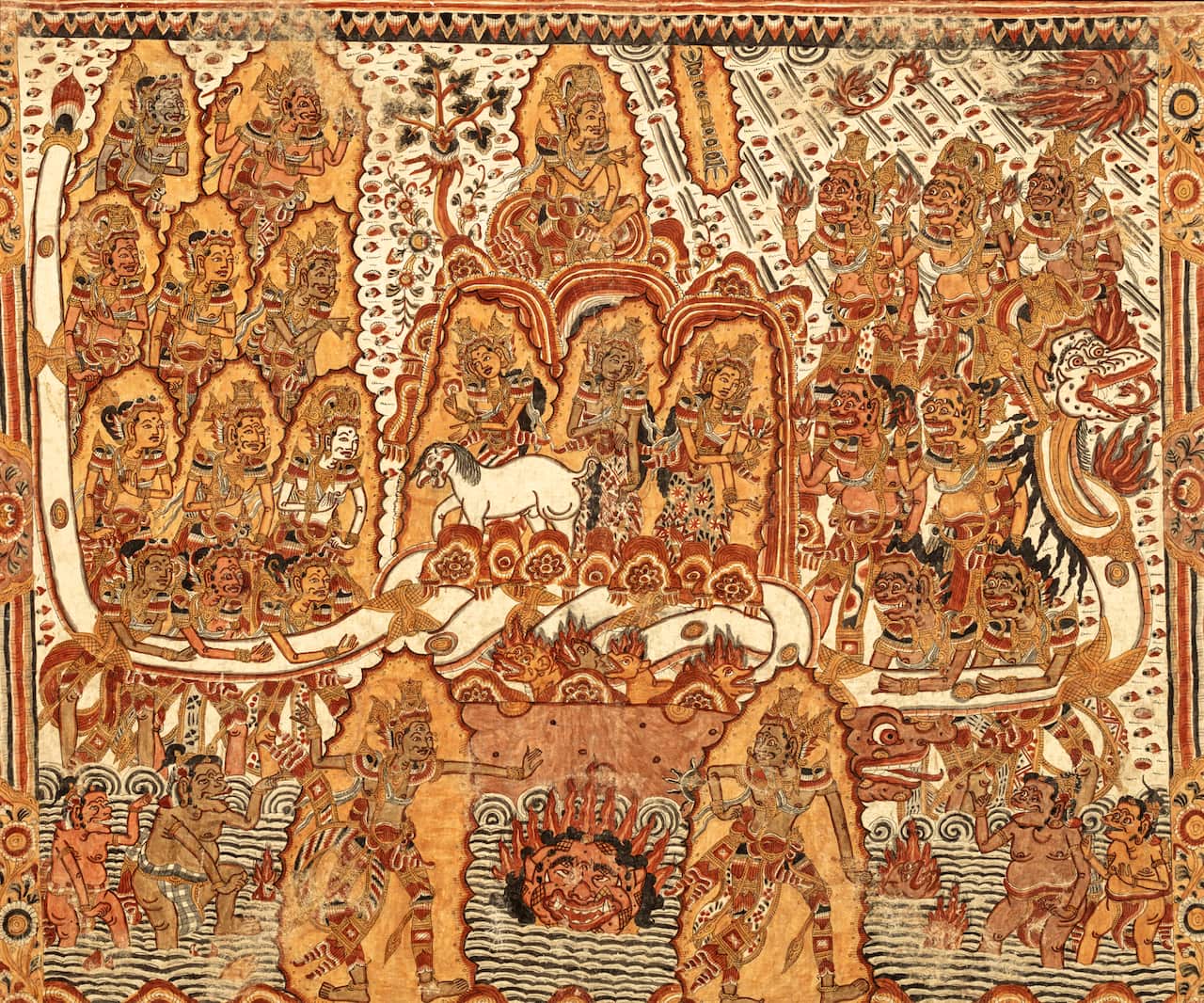 "Temple hanging (tabing), Churning of the Milky Ocean, from the