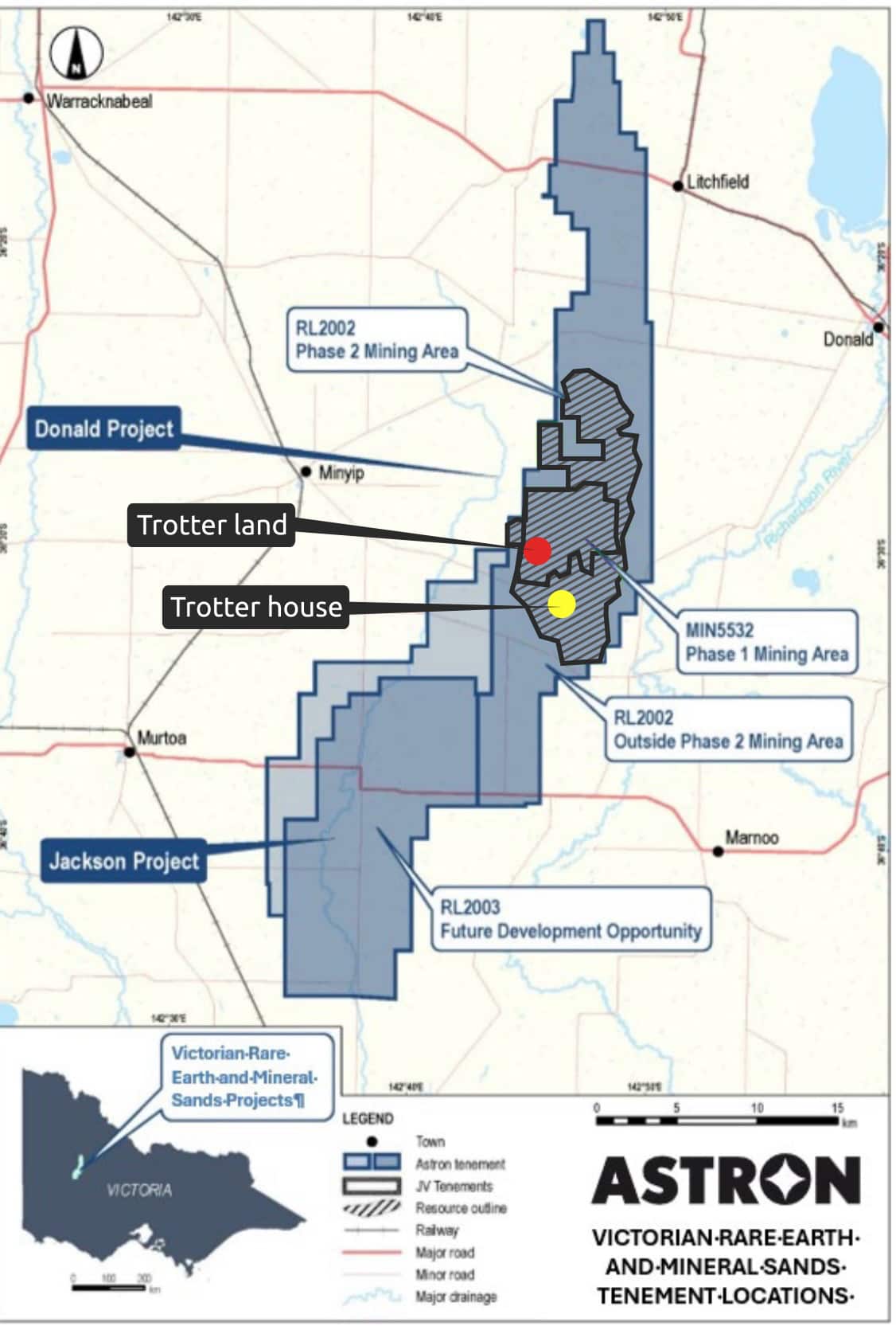 A map of Astron's Donald mineral sands project.