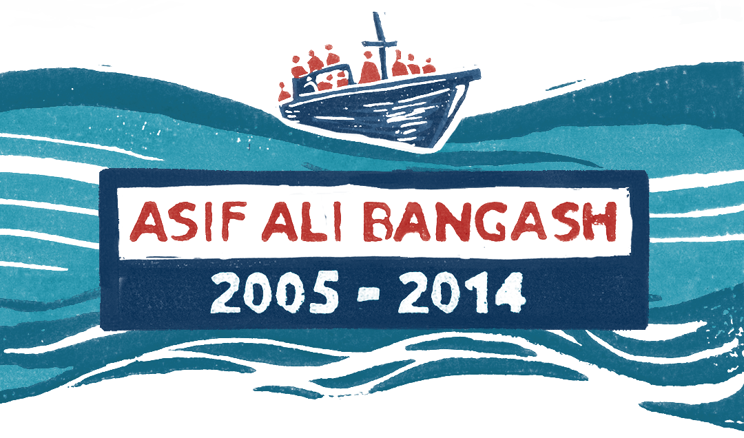 An illustrated image depicting a journey to Australia by boat.