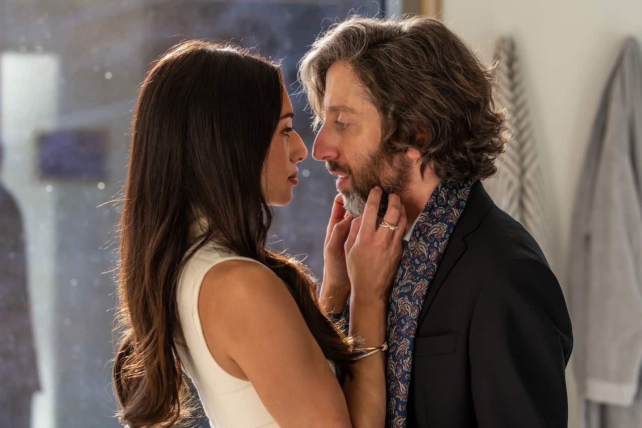 Meaghan Rath as Anushka Bhattachera-Phister and Simon Helberg as Martin Phister in 'The Audacity'.