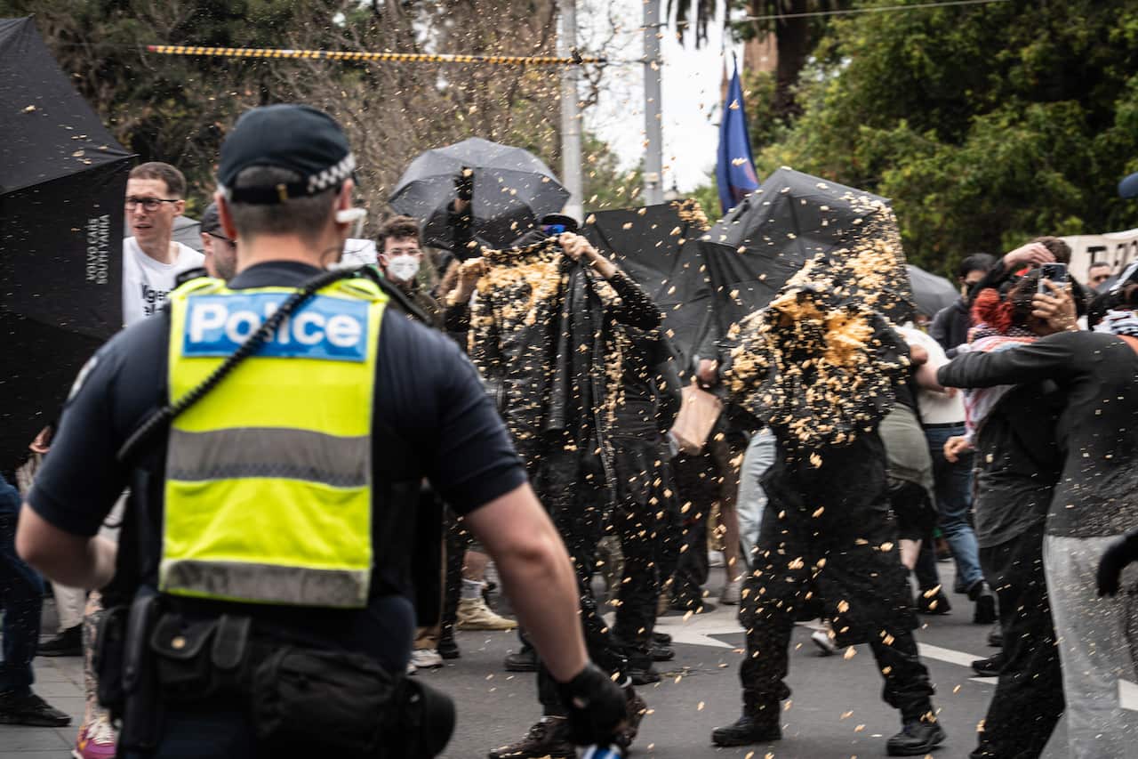 Counter rally/anti Fascist rally to the March for Australia rally in Melbourne, Australia - 19 Oct 2025