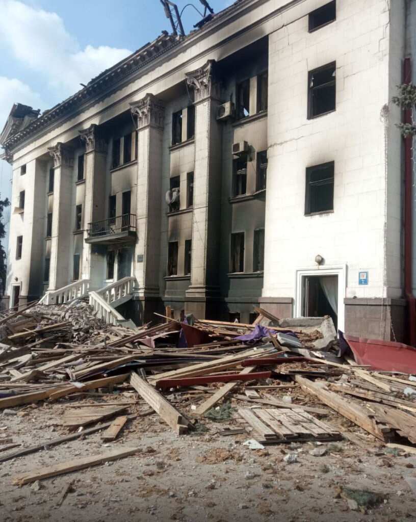 A view of destroyed theatre hall, which was used as a shelter by civilians, after Russian bombardment in Mariupol.