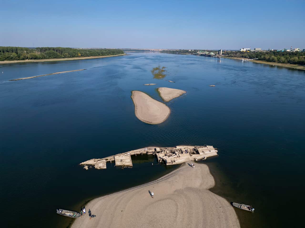 The wreckage of a ship in a river