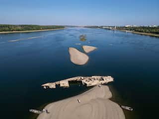 The wreckage of a ship in a river