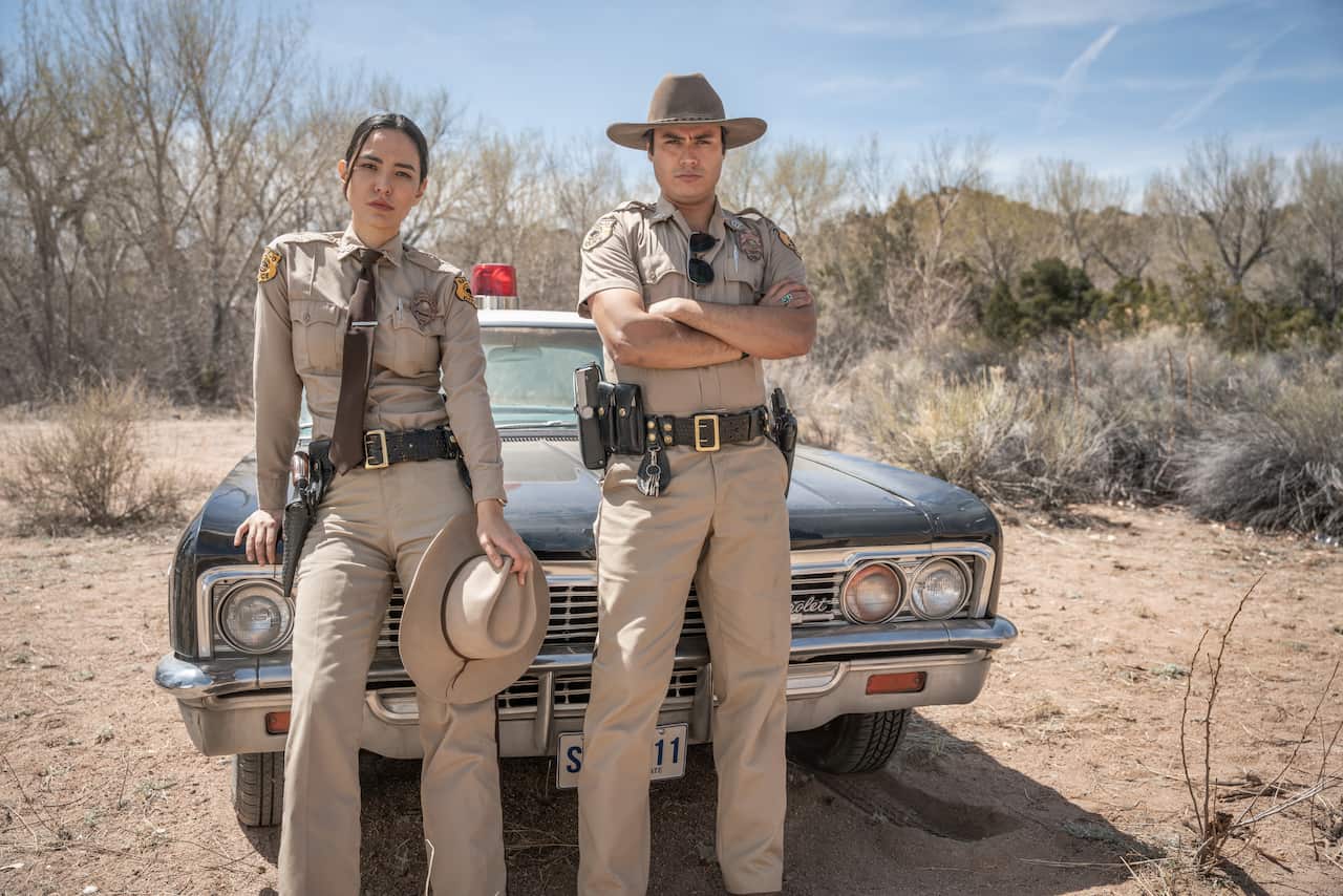 Bernadette Manuelito (Jessica Matten) and Jim Chee (Kiowa Gordon) in 'Dark Winds'.