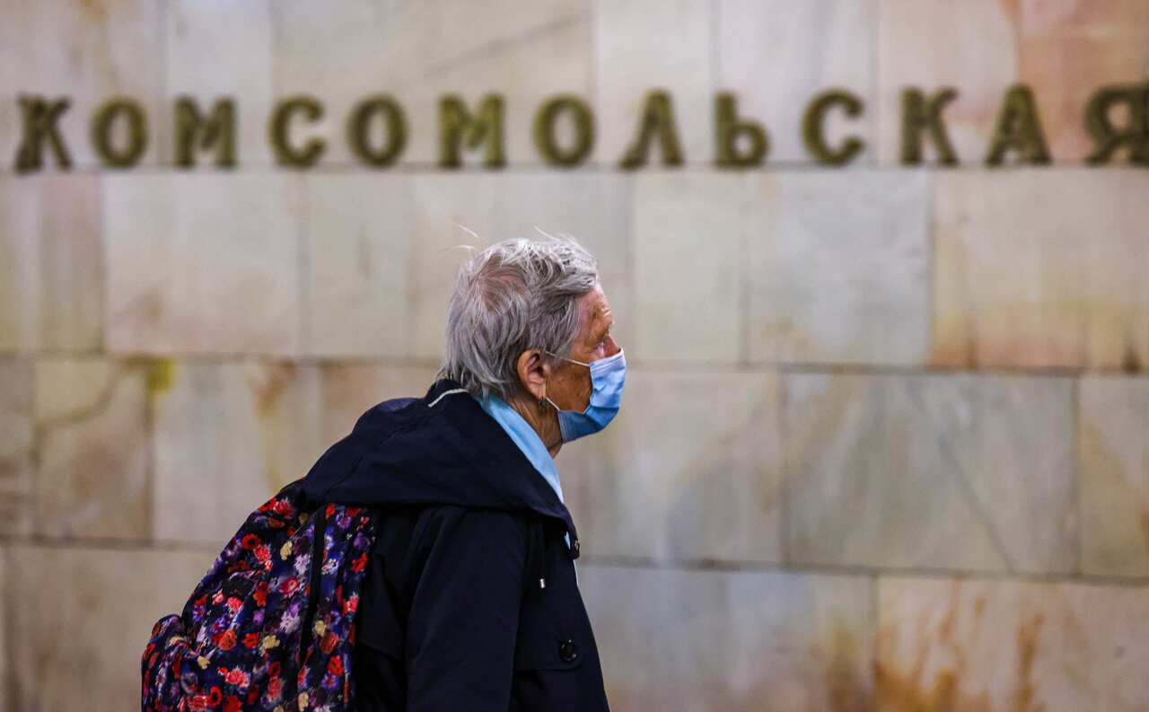 A passenger is seen at Komsomolskaya Station of the Moscow Underground. 
