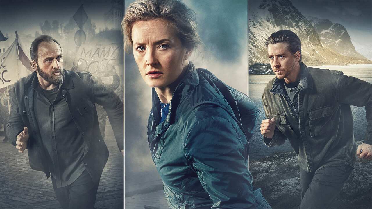 A woman and 2 men are running in different parts of the world