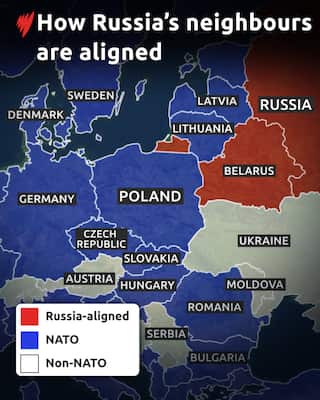 A map showing Eastern Europe, with Poland and Belarus sharing a border.