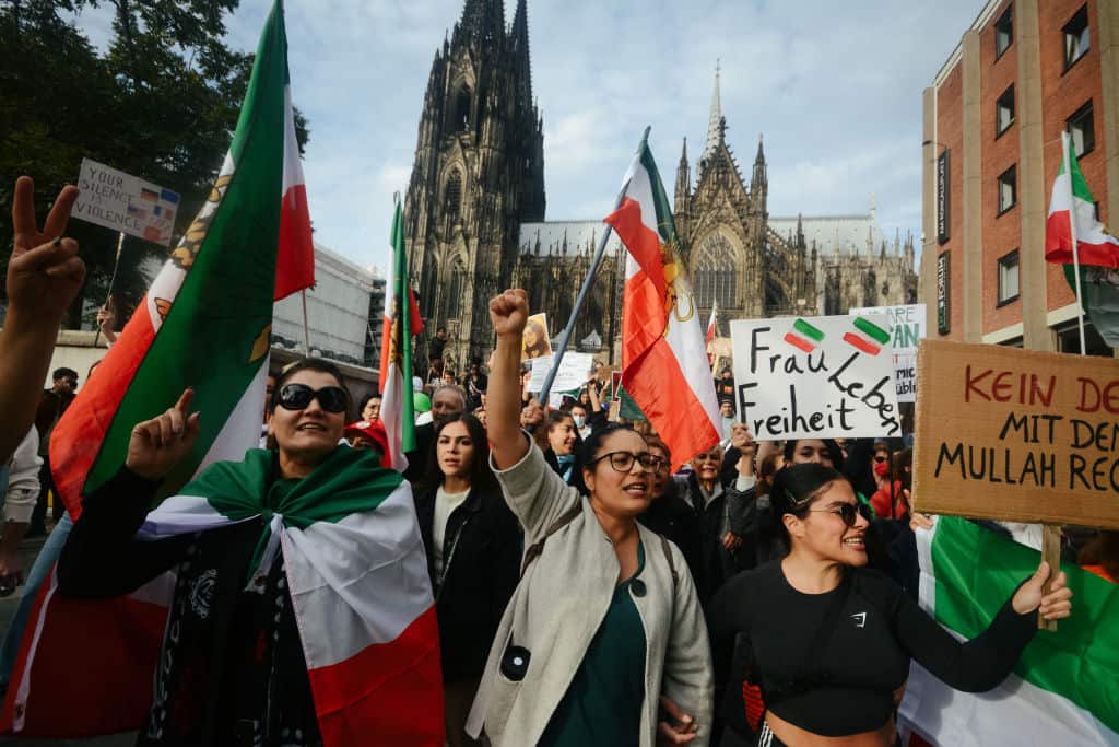 Thousands people from Iranian living in Germany and also Fridays for Future take part in Freedom for Iran demo to commenmorate 40 days from the death of Mahsa Amini in Cologne, Germany.