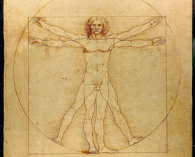 A drawing of a man with outstretched arms and legs inside a circle