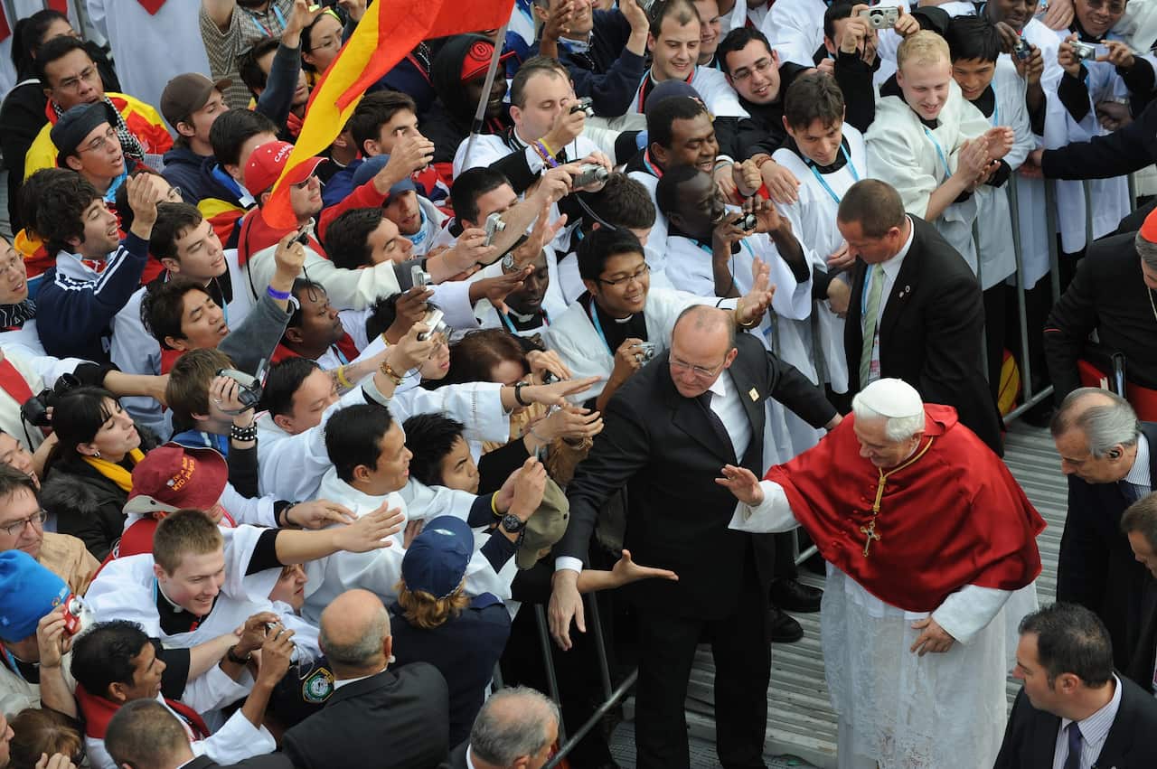 Pope Benedict XVI arrives for the Final Mass for World Youth Day in Sydney on 20 July 2008.