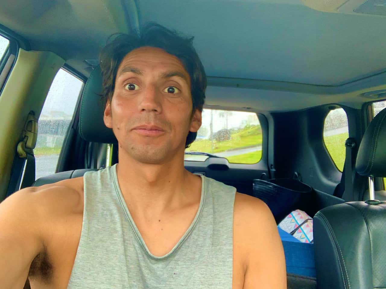 Eduardo in his car on his day off