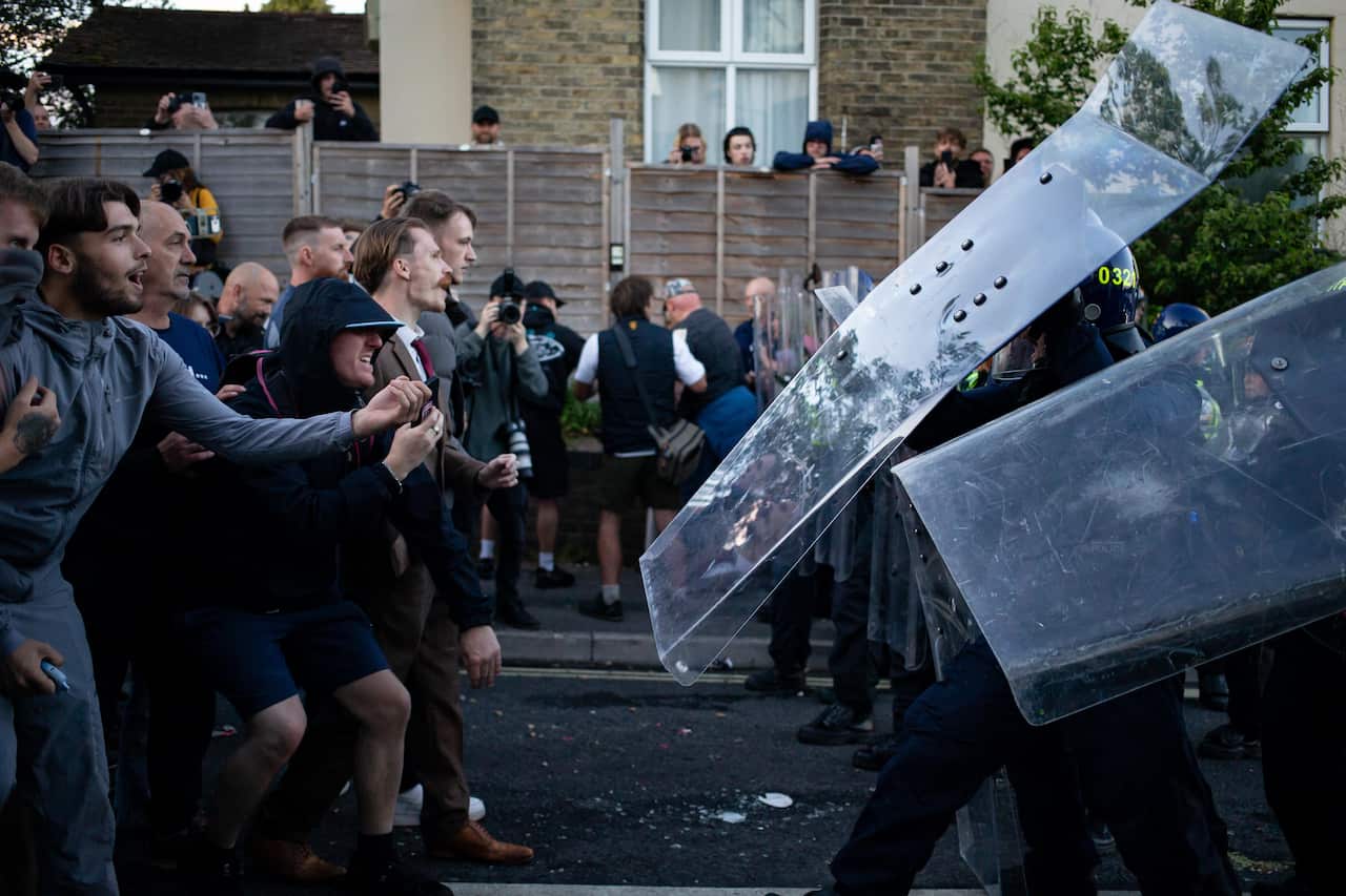 A clash between protesters and police.