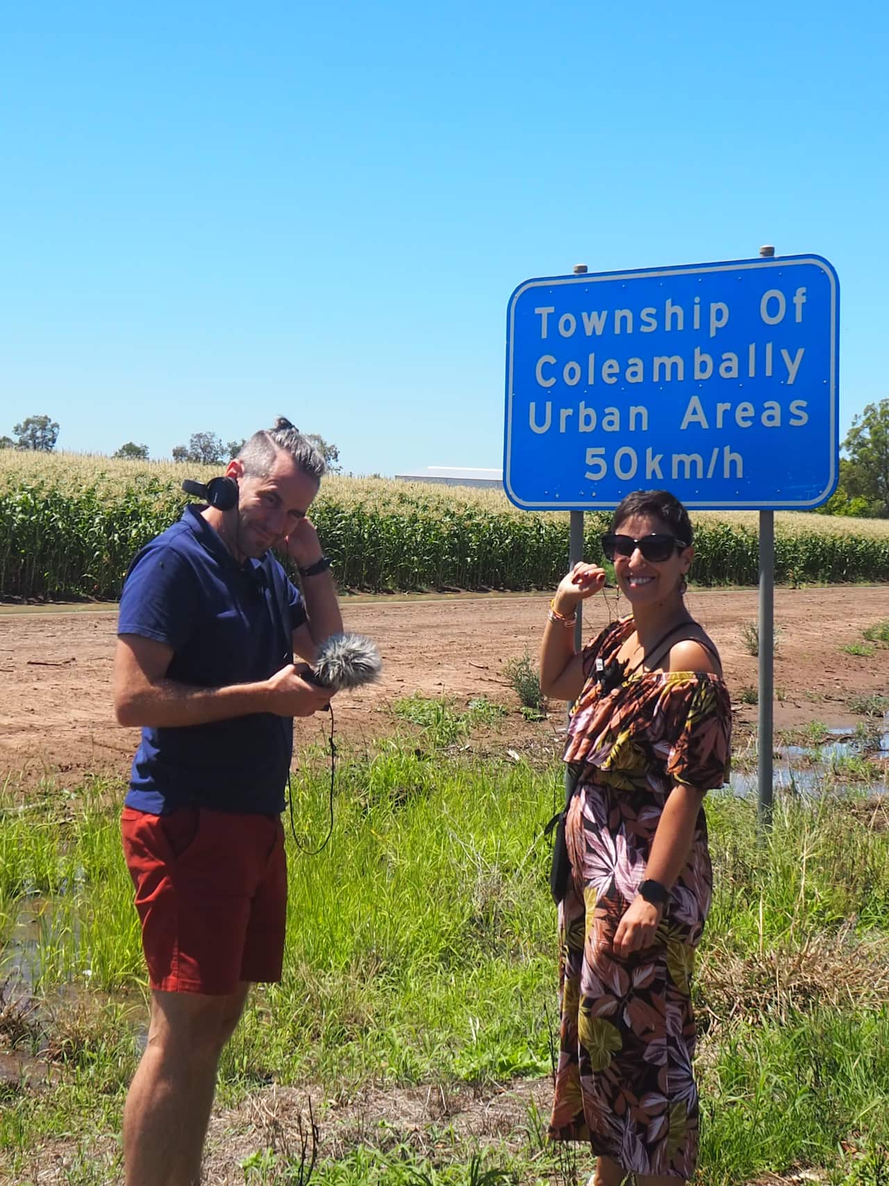 SBS journalist Carlo Oreglia and Dr Anna Sergi in the plains of Coleambally, where in the 70s a series of drug busts enraged the Griffith 'ndrangheta.