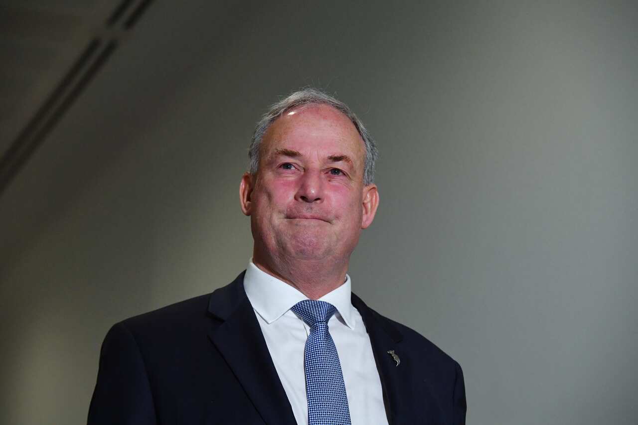 Sports Minister Richard Colbeck is seen speaking.