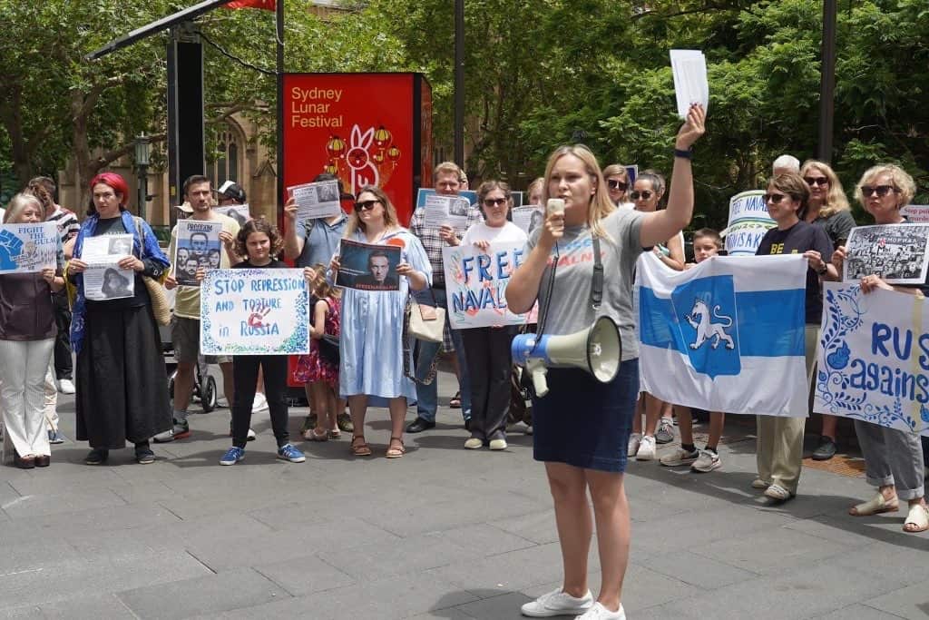Galina Seredina rallying with the Svoboda Alliance as part of the anti-war movement in Sydney (Supplied).jpg