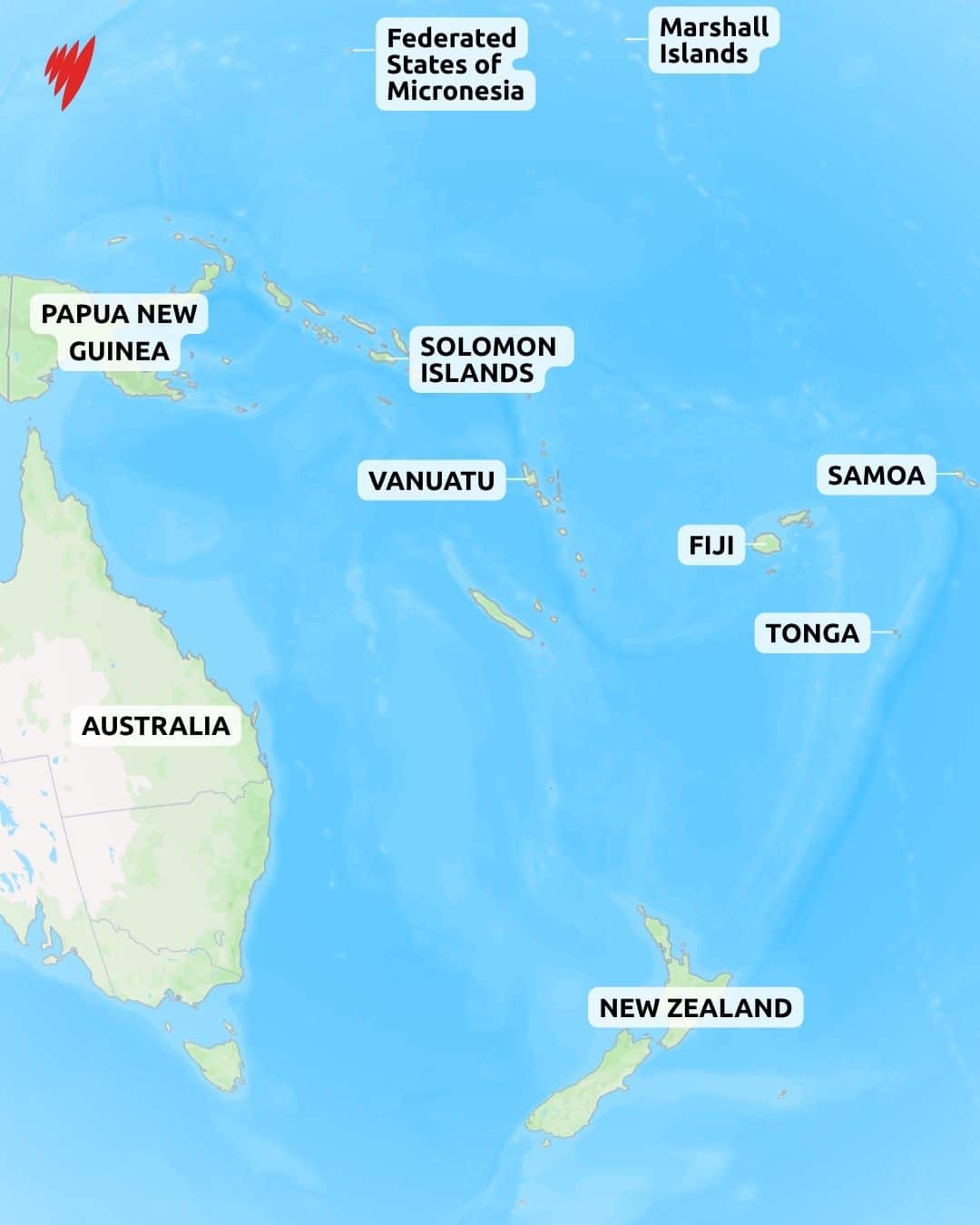 A map of the South Pacific
