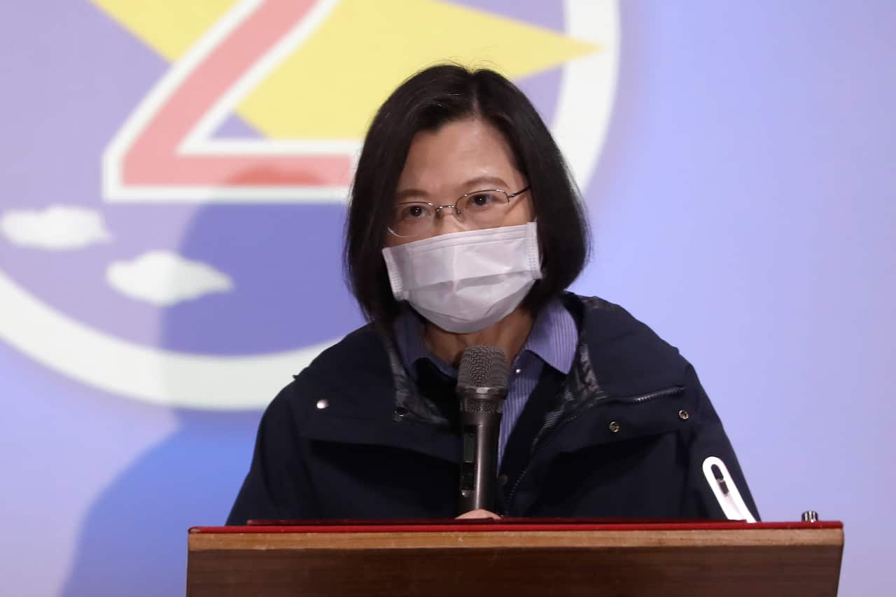 Taiwan's President Tsai Ing-wen is seen speaking.