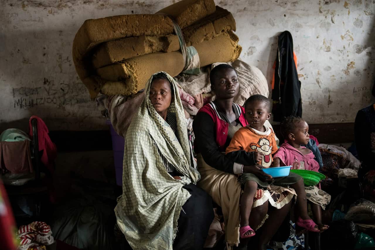 Families take shelter at a displacement centre in Blantyre, Malawi.