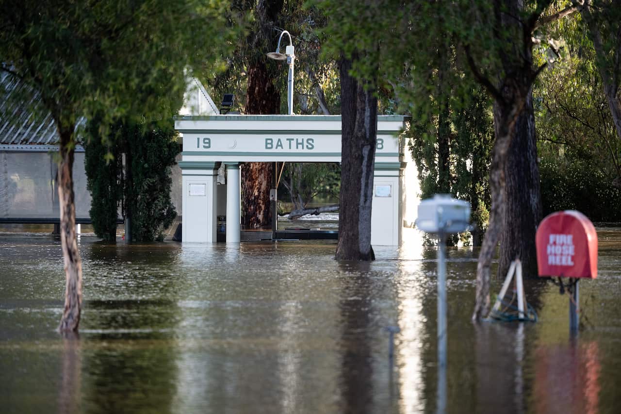 A flooded scene at a park. 