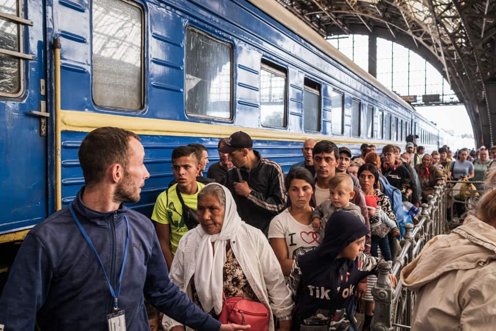 A group of people at a train station
