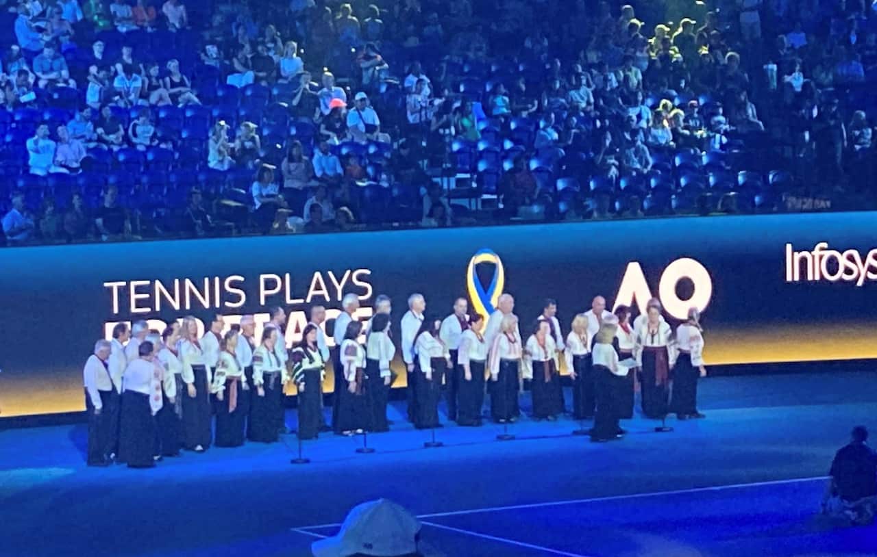 Ukrainian Combined Choir  Volia (Volya means freedom in Ukrainian).  Tennis Plays for Peace, Melbourne 2023..jpg