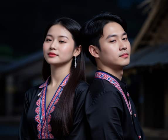 A young Hmong couple in black (Hmong AI).png