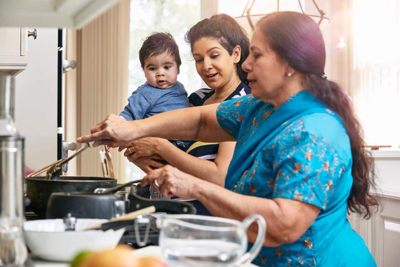 Indian American Family cooking