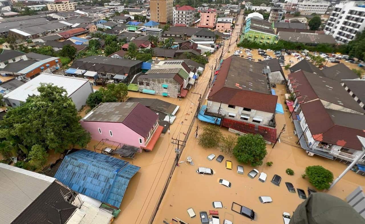 Houses in a flooded area