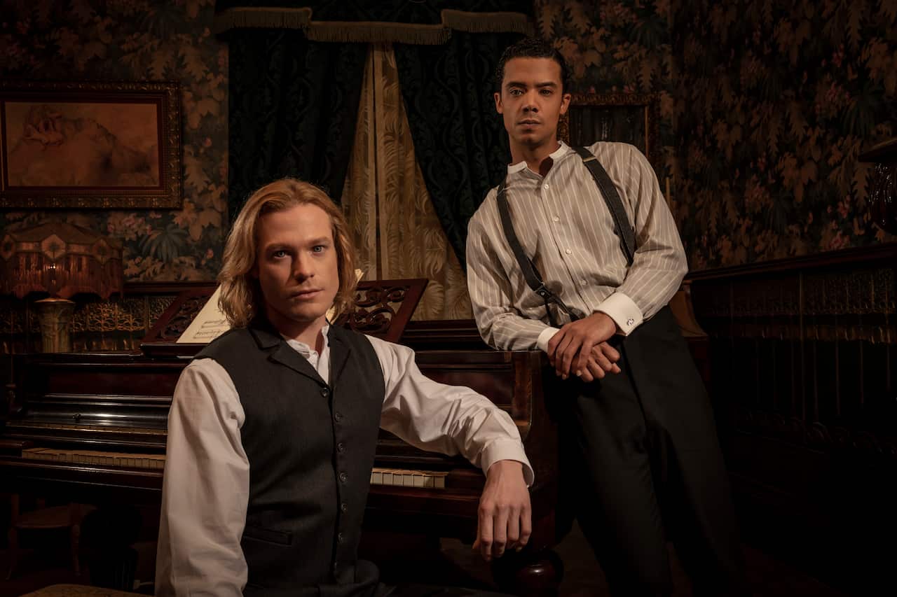 Sam Reid as Lestat de Lioncourt and Jacob Anderson as Louis de Pointe du Lac in 'Interview with the Vampire'.