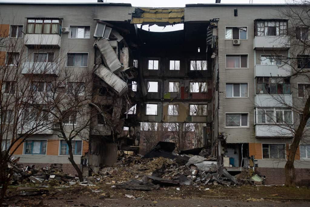 Damaged apartment building