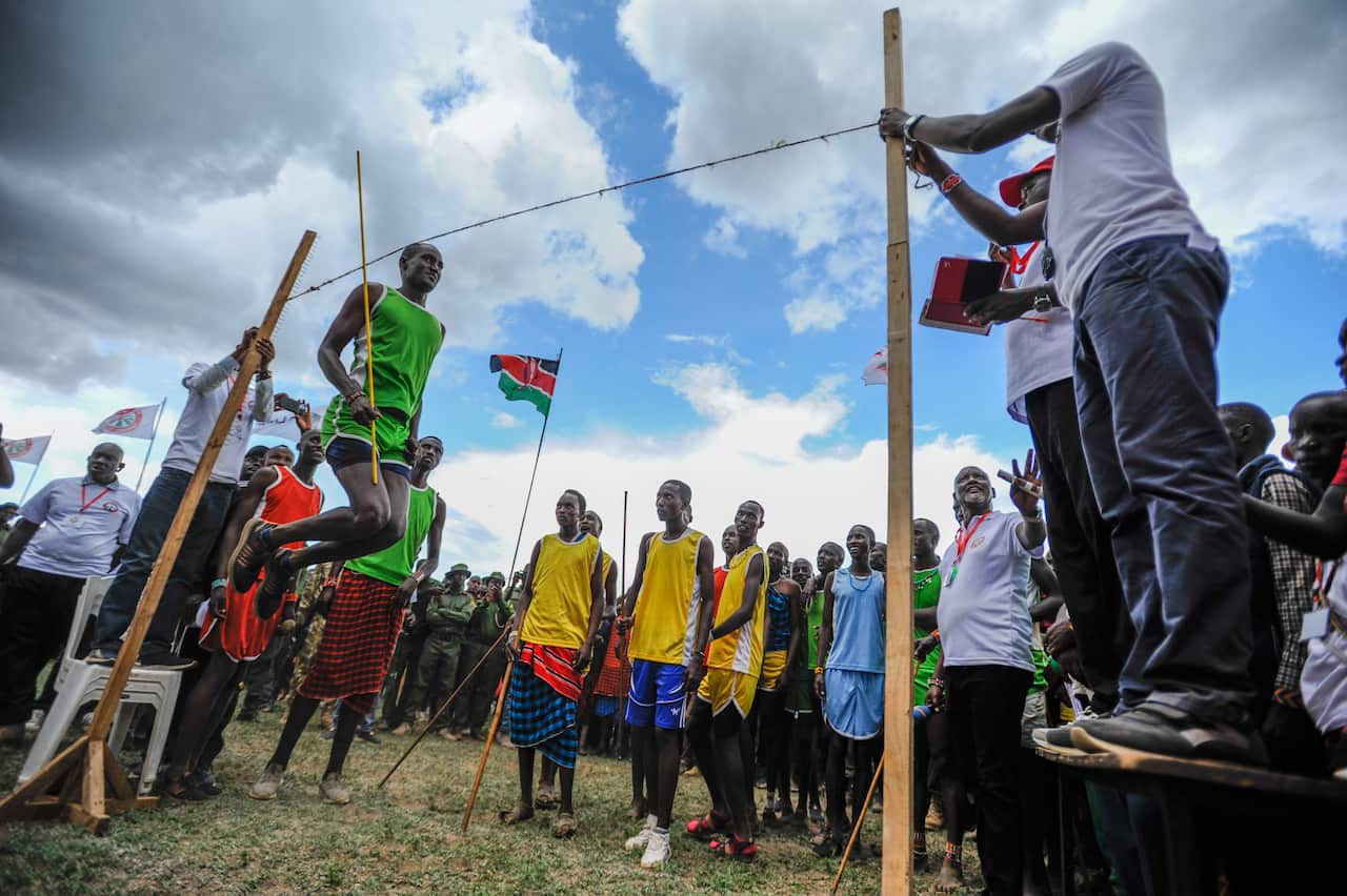A Maasai man jumping