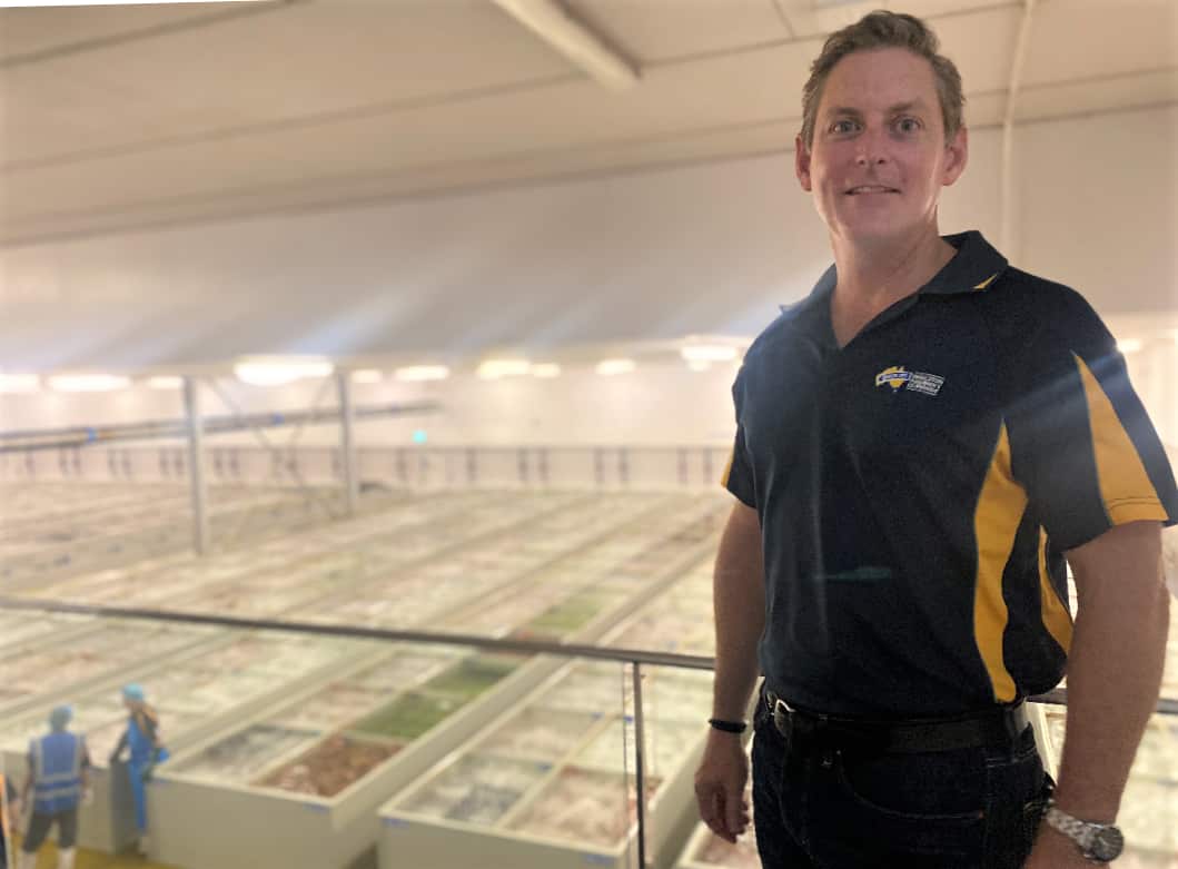 Matt Rutter standing at the lobster tanks 