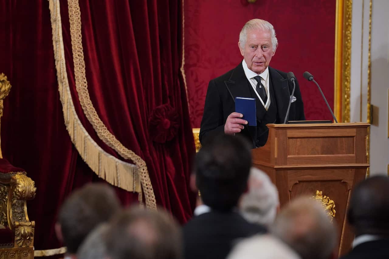 King Charles III makes his declaration during the Accession Council at St James's Palace, London.