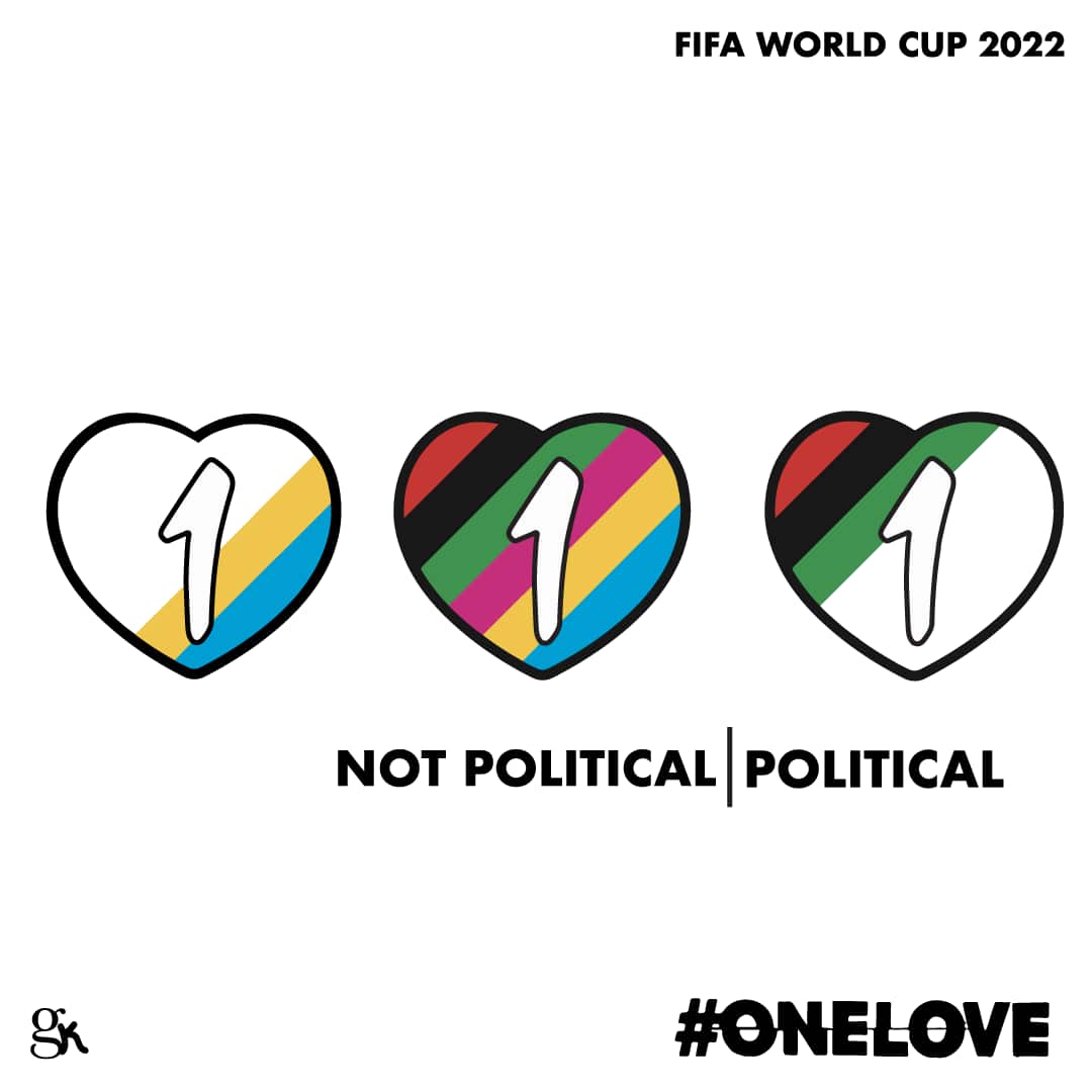 An artwork featuring three hearts coloured in with stripes of different colours