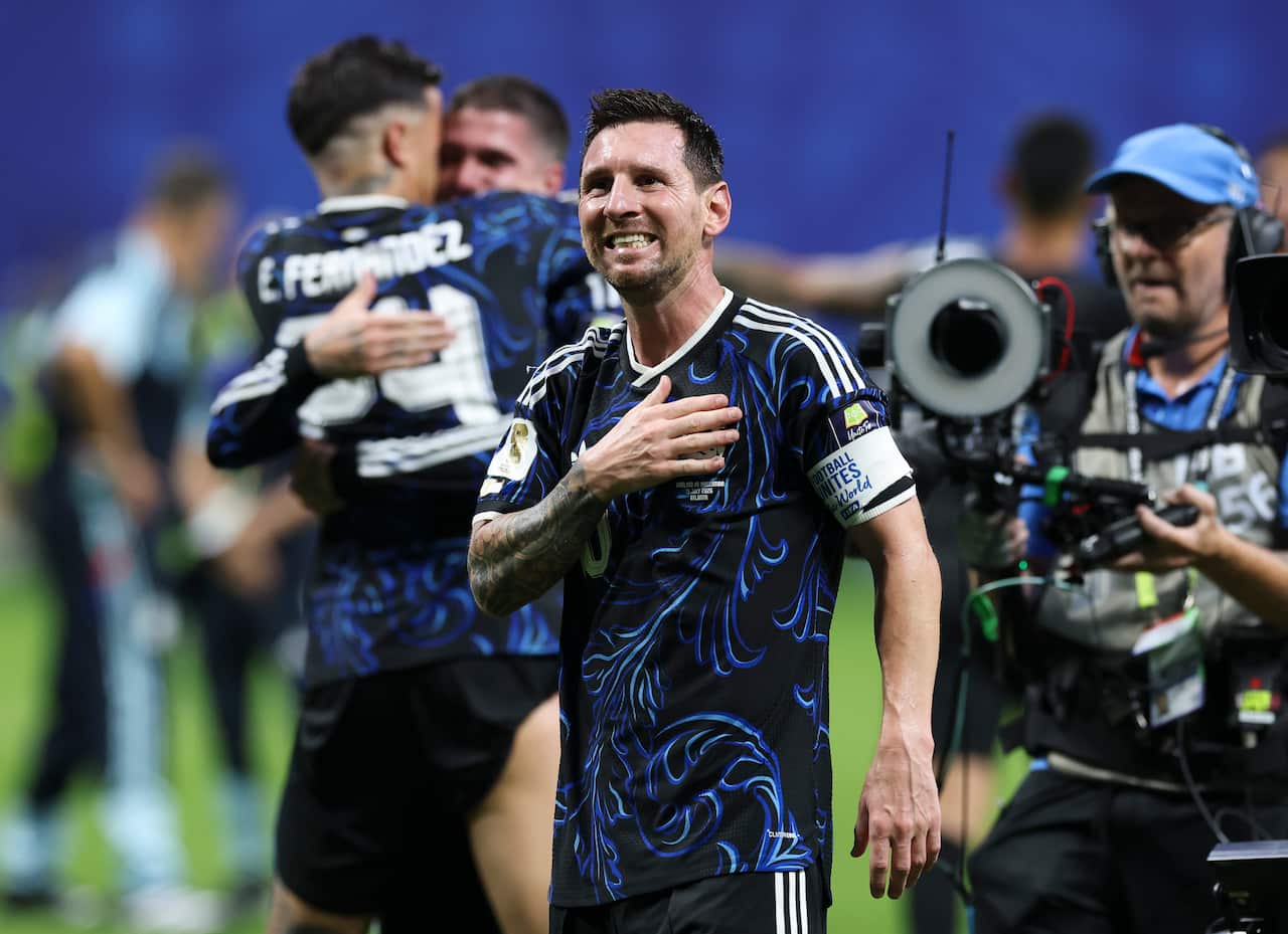 An Argentine football player celebrating