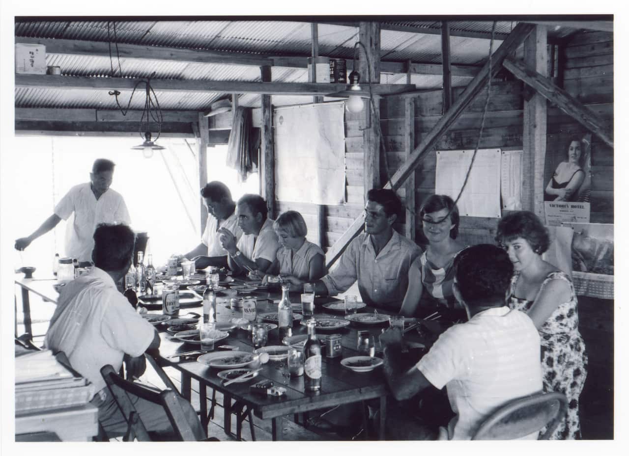 Darwin residents dining with Fujita Salvage Company staff on board the MV British Motorist, 1961