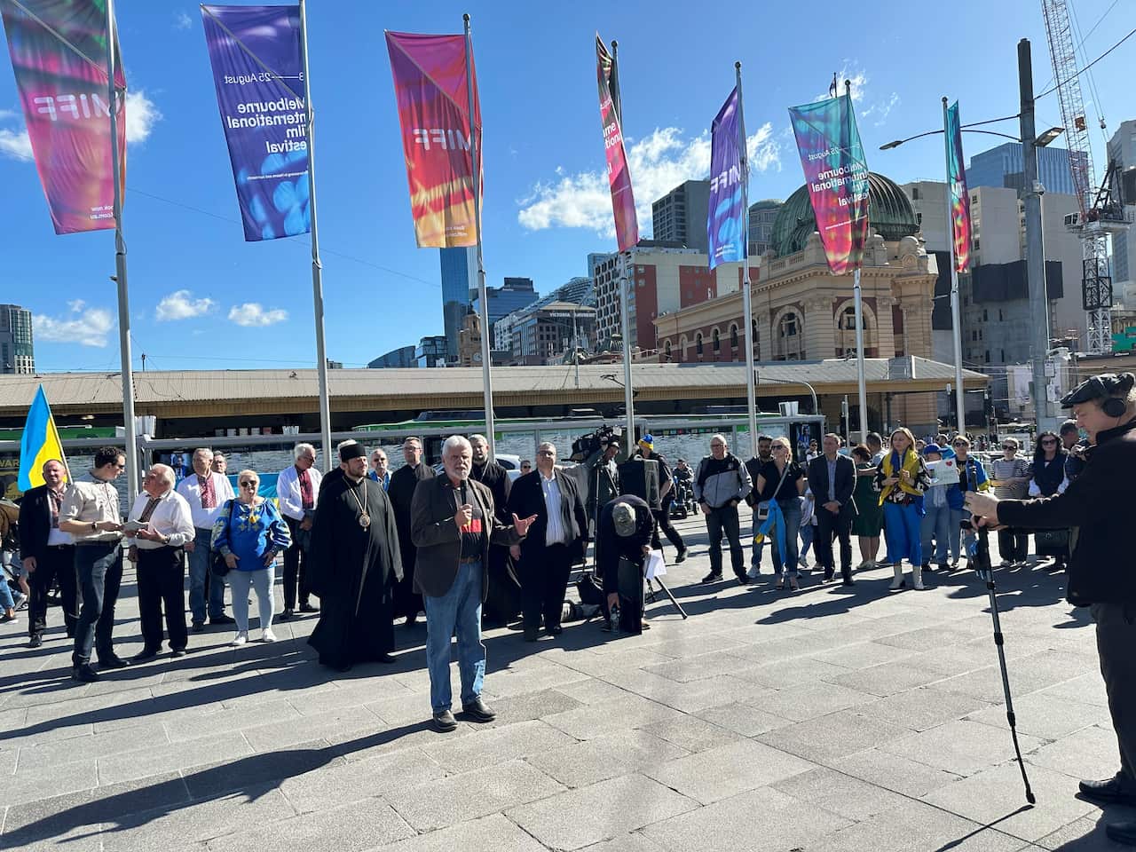 2024, August 24, Melbourne. Federation Square., Melbourne stands for Democracy - Ukrainian Independence Day. Professor Mark Rose - Acknowledgement of Country jpg.jpg