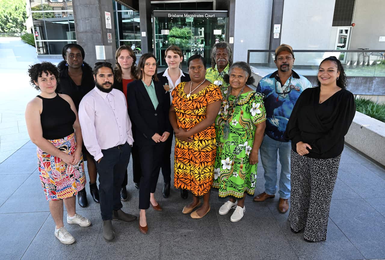 Members of Youth Verdict and The Bimblebox Alliance outside the Queensland Land Court 
