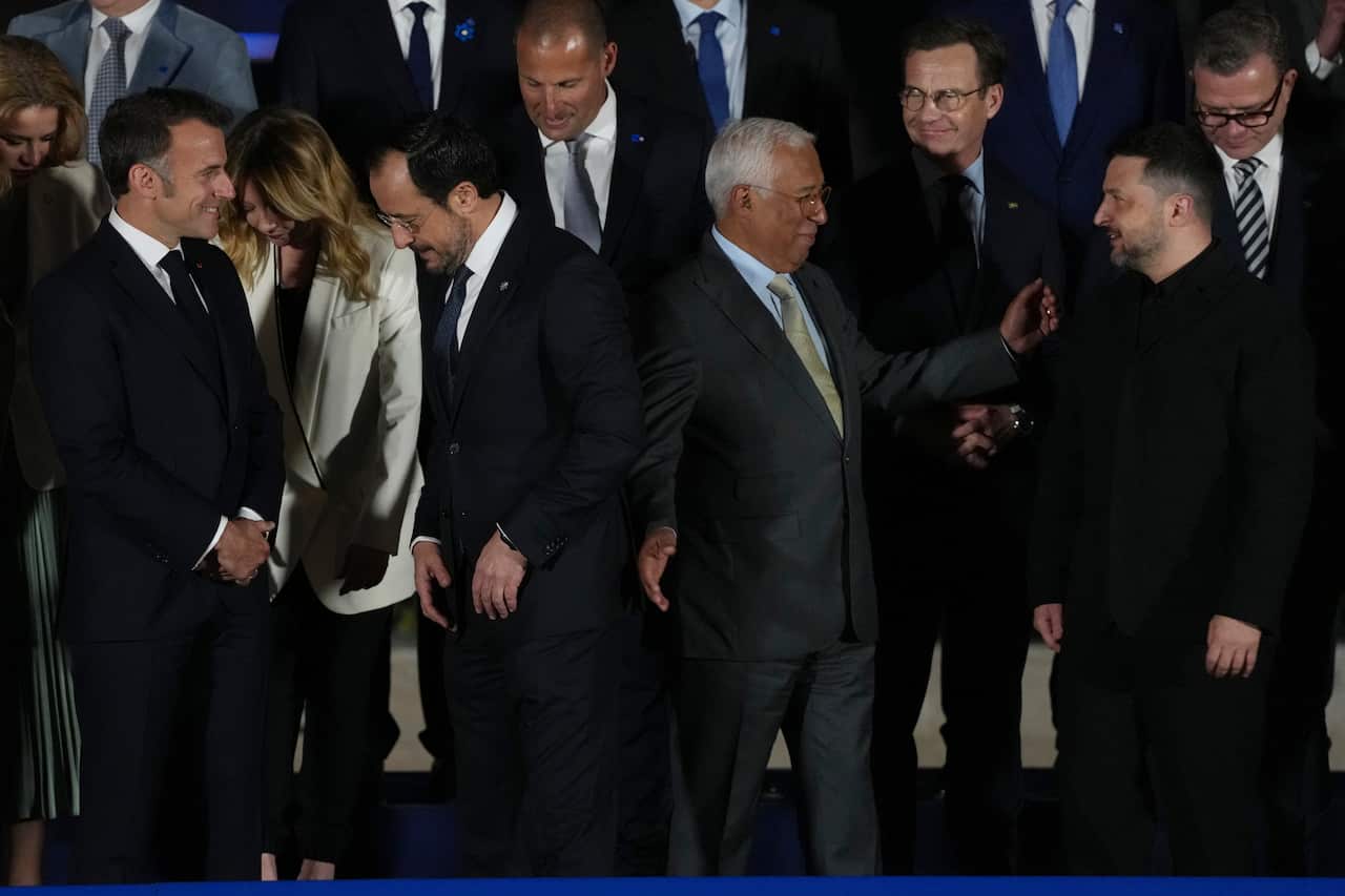 Emmanuel Macron,Nikos Christodoulides,Volodymyr Zelenskyy,Antonio Costa