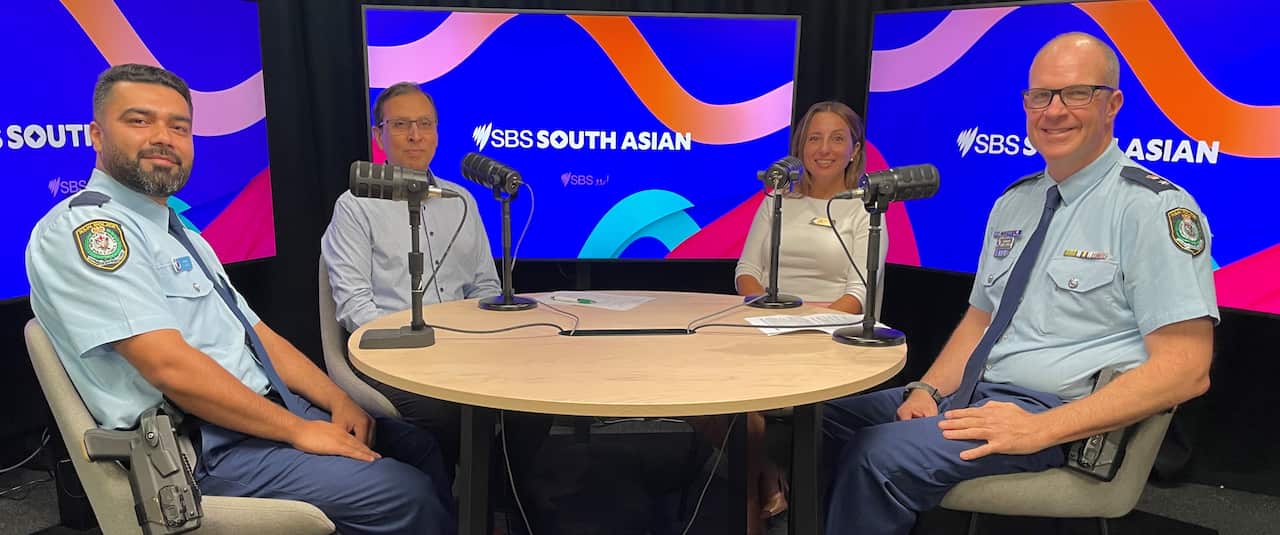 (L to right) Constable Wali Ahadi, host Rehan Alavi, NSW Police Liaison Officer Rima Elhage, and Superintendent Robert Toynton.

