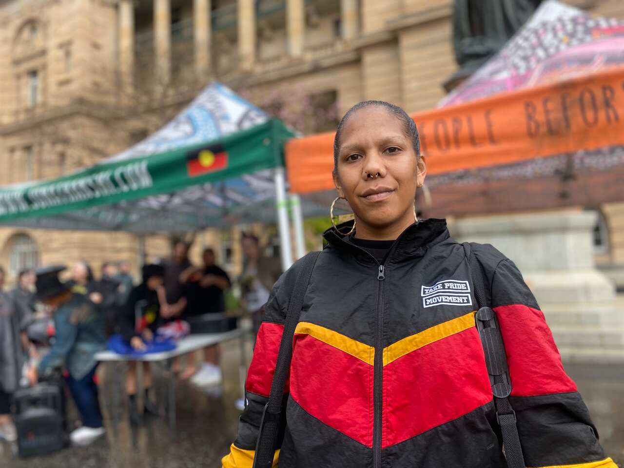 Ruby Wharton during a Brisbane rally