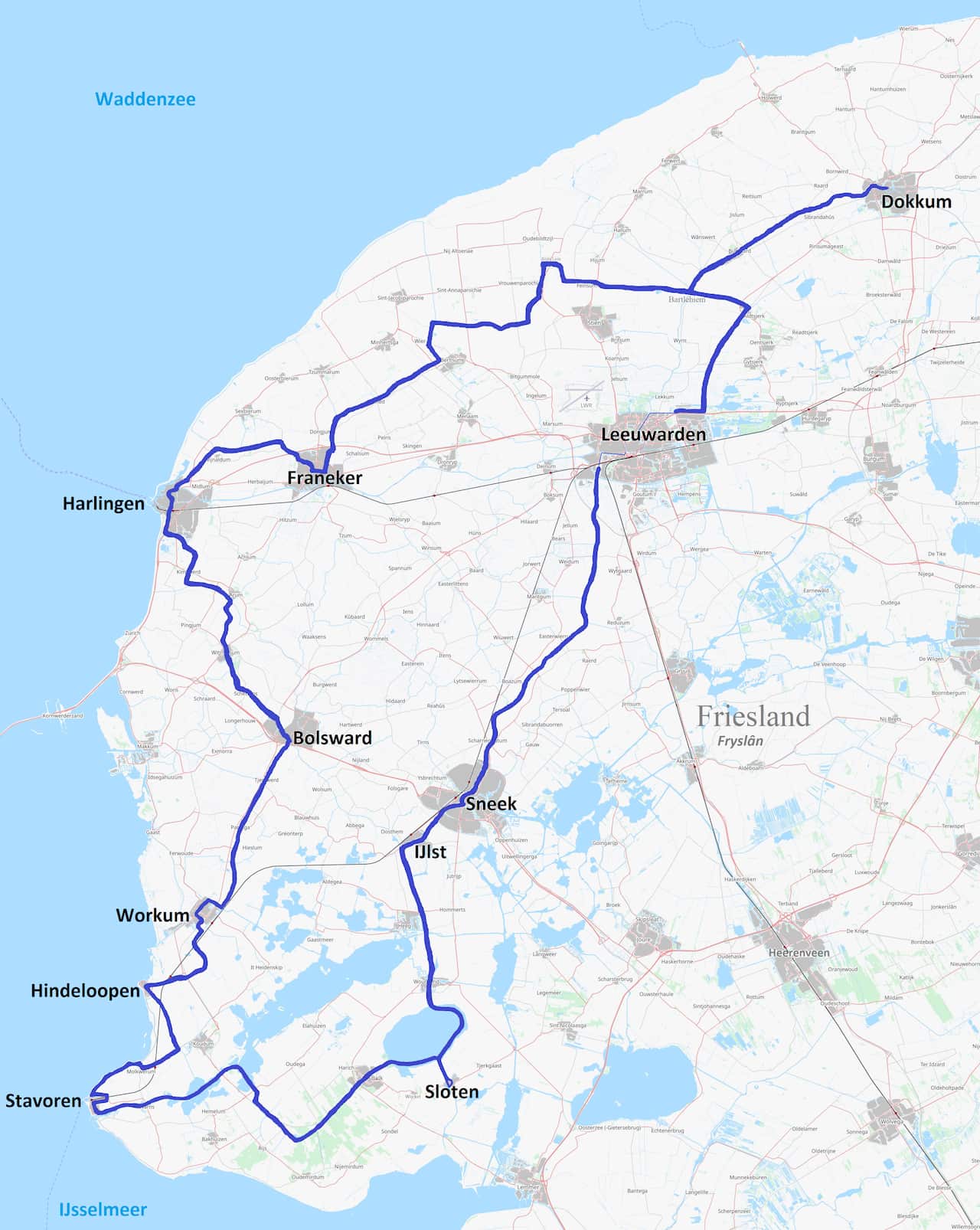 A map showing the Elfstedentocht route