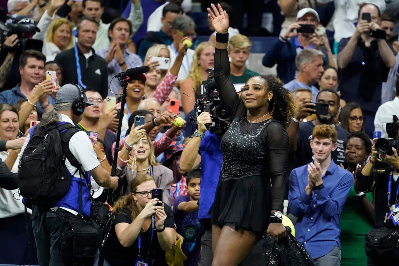 Serena Williams acknowledges the crowd after losing to Ajla Tomljanović during the third round of the US Open. 
